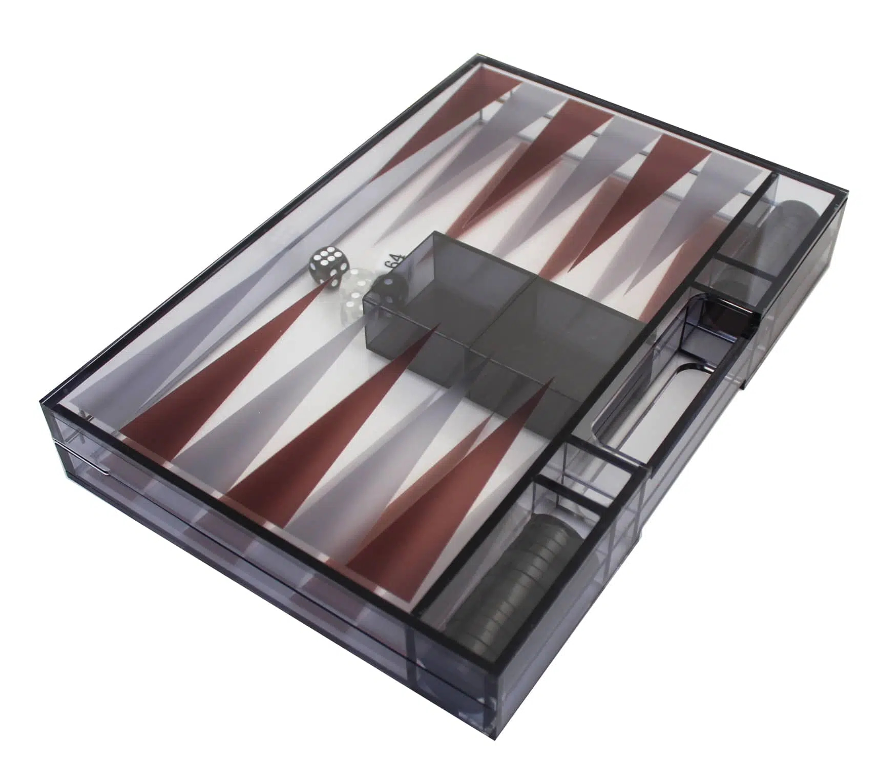 Backgammon Moderno en Plexiglás Gris con Fichas de Damas, Cubilete para Dados y Set de Dados - Imagen 2