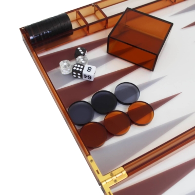 Alternative view of Backgammon Moderno en Plexiglás Naranja con Fichas de Dama, Cubiletes de Dados y Set de Dados