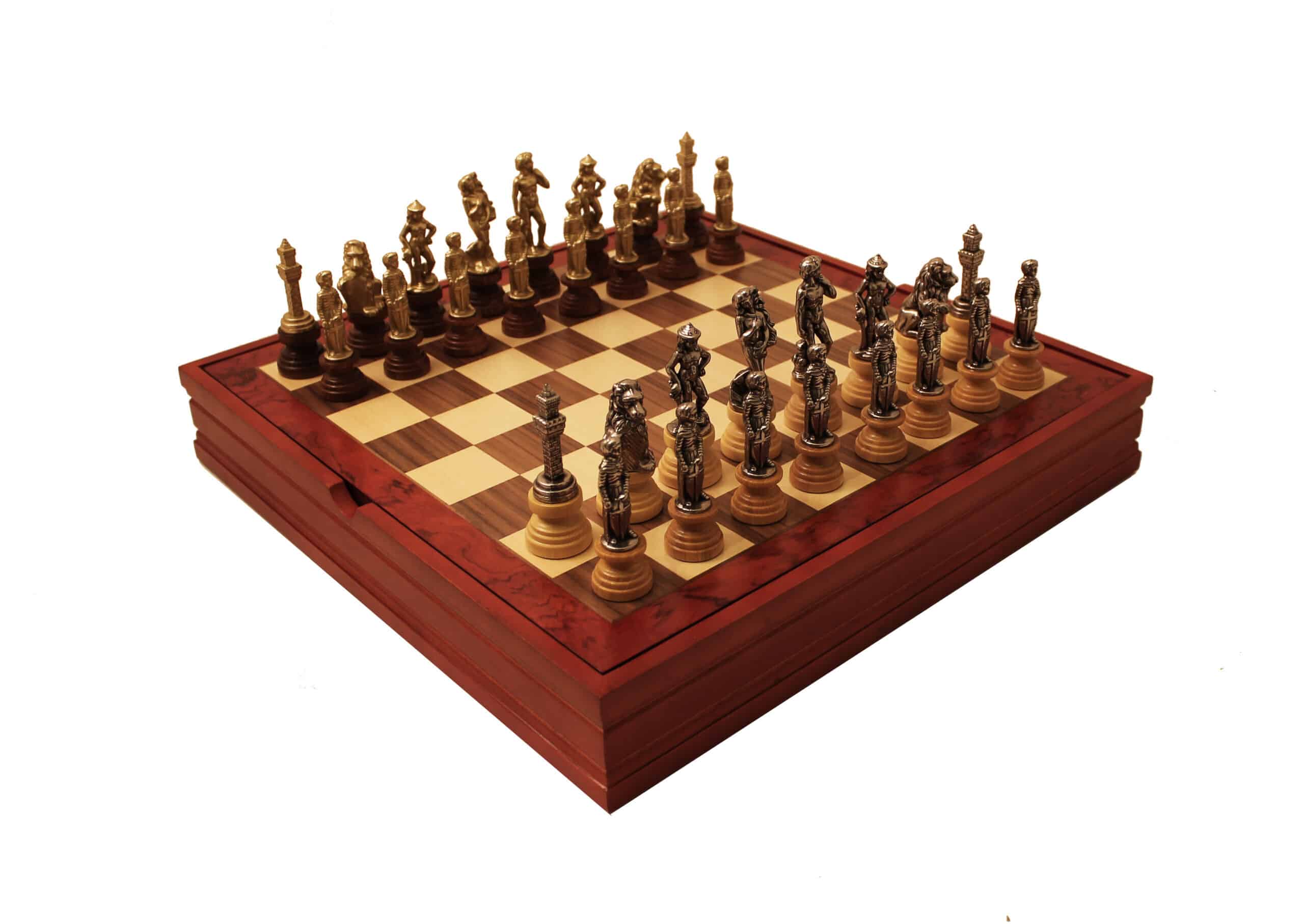 Juego de Ajedrez Florencia y Tablero de Madera de Nogal y Arce con Almacenamiento - Imagen 2