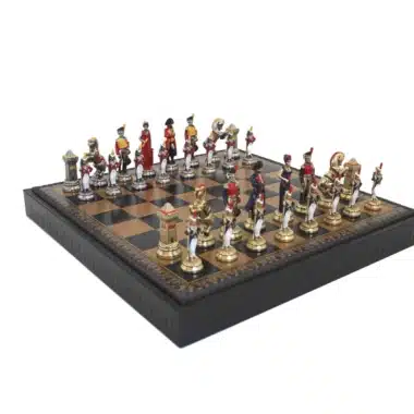 Juego de Ajedrez Napoleón Pintado a Mano y Tablero de Símil Piel con Almacenamiento