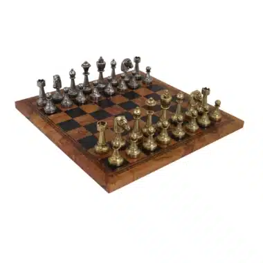 Juego de Ajedrez Staunton en Metal & Tablero de Ajedrez en Similcuero Antigua Carta del Mundo