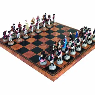 Juego de ajedrez completo de la Guerra de Independencia sobre tablero símil cuero