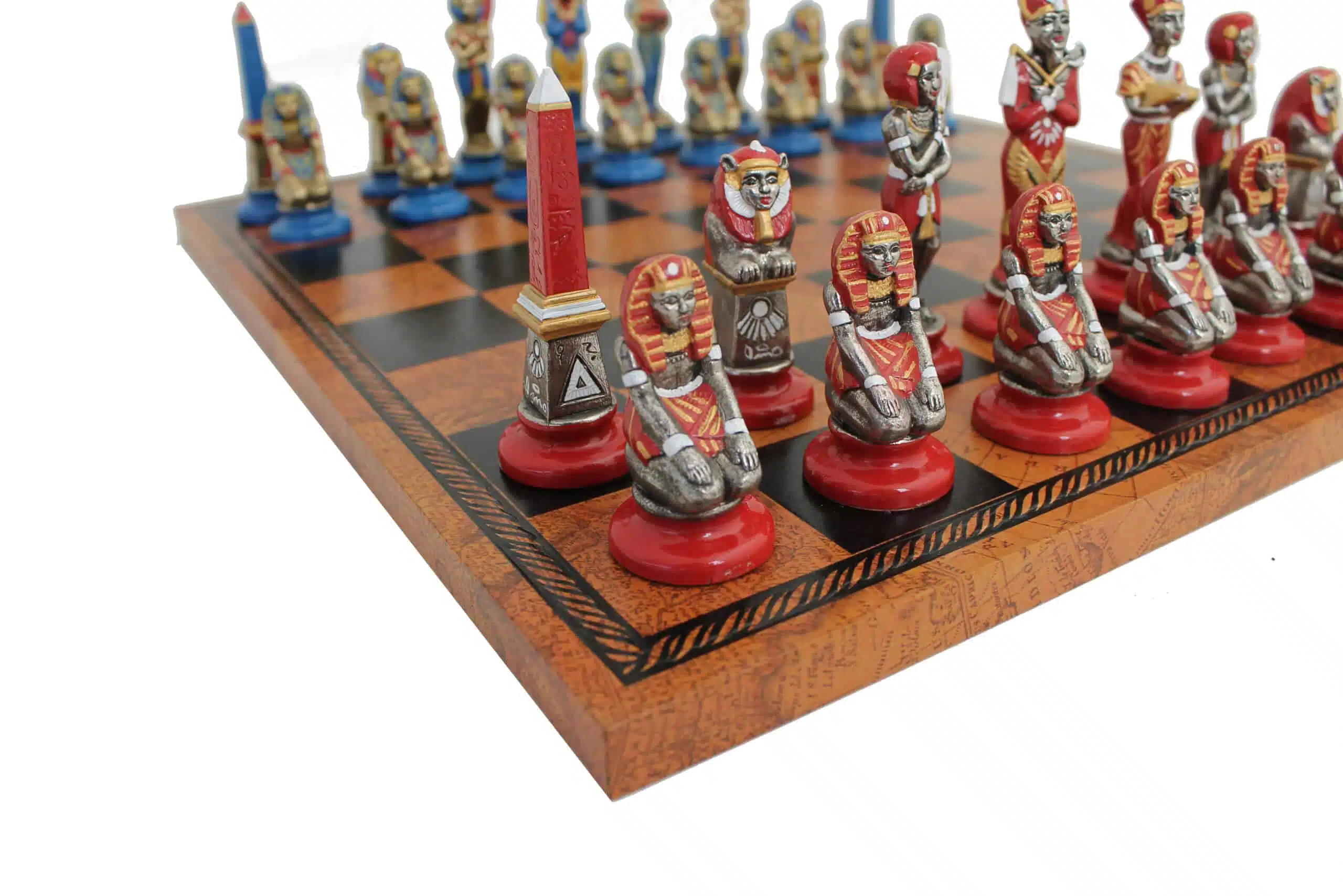 Figuras del Antiguo Egipto en metal y tablero de ajedrez en símil piel - Imagen 3