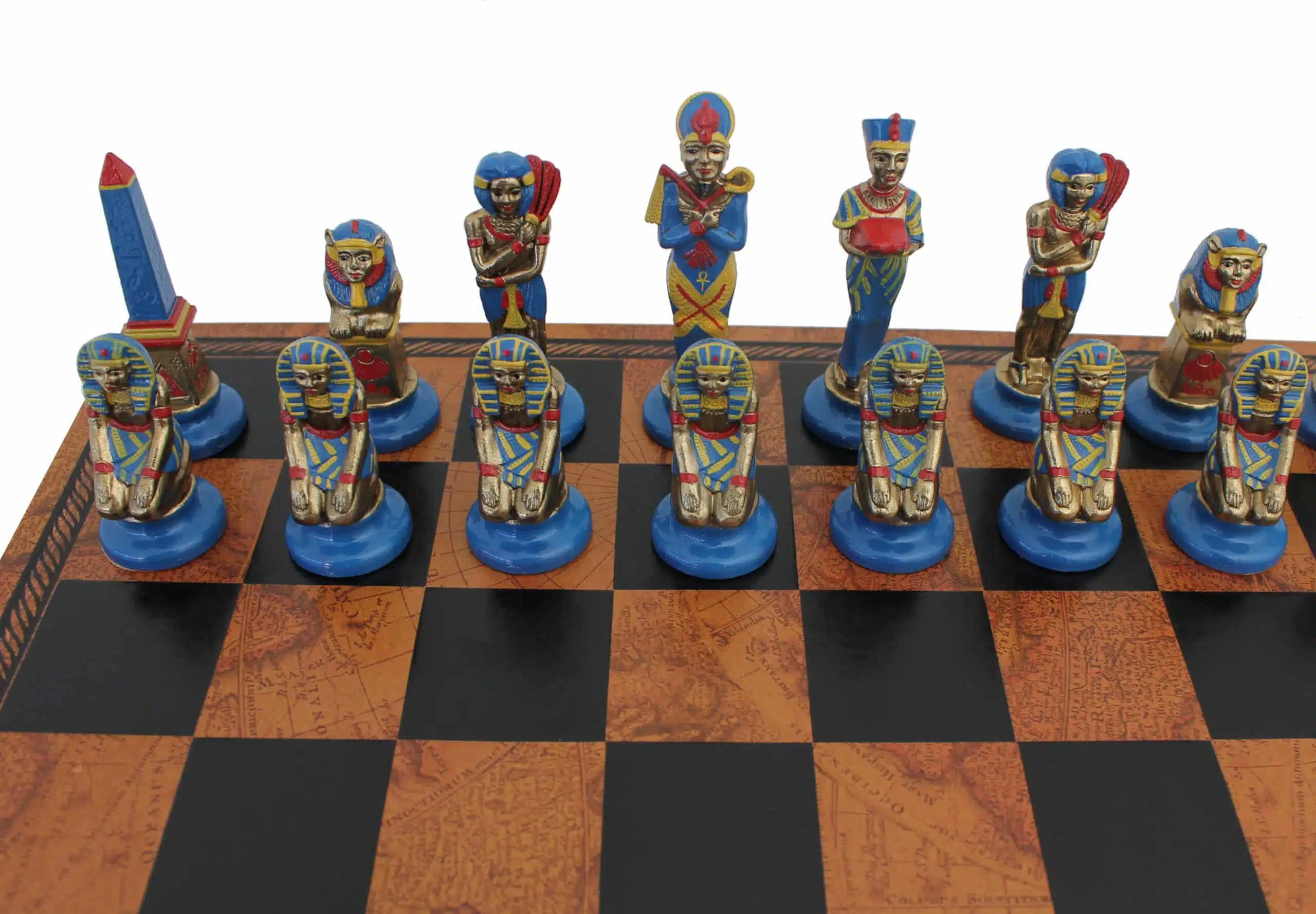 Figuras del Antiguo Egipto en metal y tablero de ajedrez en símil piel - Imagen 4