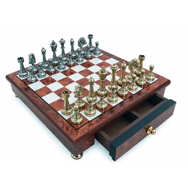 Juego de ajedrez Staunton completo con tablero con pie y cajón de madera