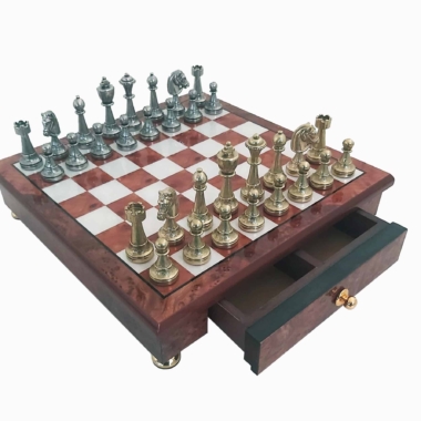 Piezas de Ajedrez Staunton y Tablero de Ajedrez con Pie y Cajón de Almacenamiento de Madera