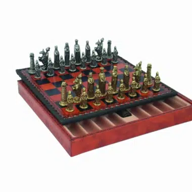 Figuras Medievales de Metal y Tablero de Ajedrez de Símil Piel con Almacenamiento