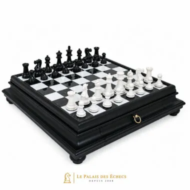 Juego de ajedrez completo blanco y negro con tablero caja de cajón