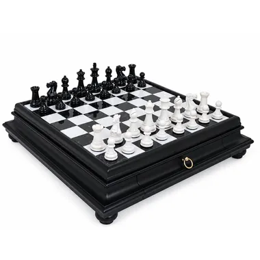 Juego de ajedrez completo blanco y negro con tablero caja de cajón