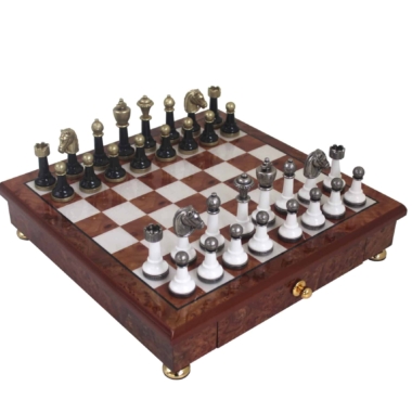 Piezas de Ajedrez Staunton Negro y Blanco y Tablero de Ajedrez con Pie y Cajón de Almacenamiento de Madera