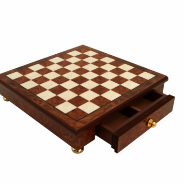 Tablero de Ajedrez en Pie de Madera de Olmo y Brezo con Cajón de Almacenamiento
