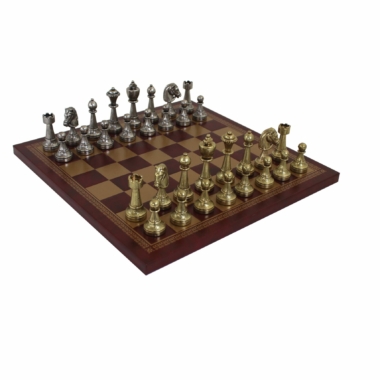 Juego de Ajedrez Staunton en Metal & Tablero de Ajedrez en Piel Sintética Roja / Dorada