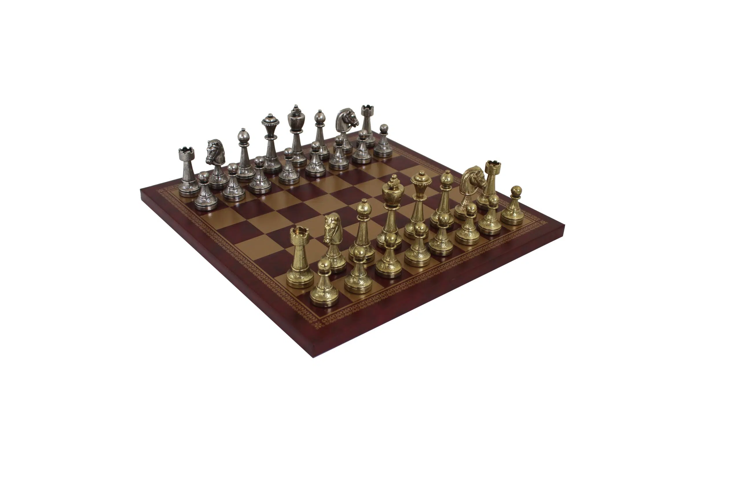Juego de Ajedrez Staunton en Metal & Tablero de Ajedrez en Piel Sintética Roja / Dorada