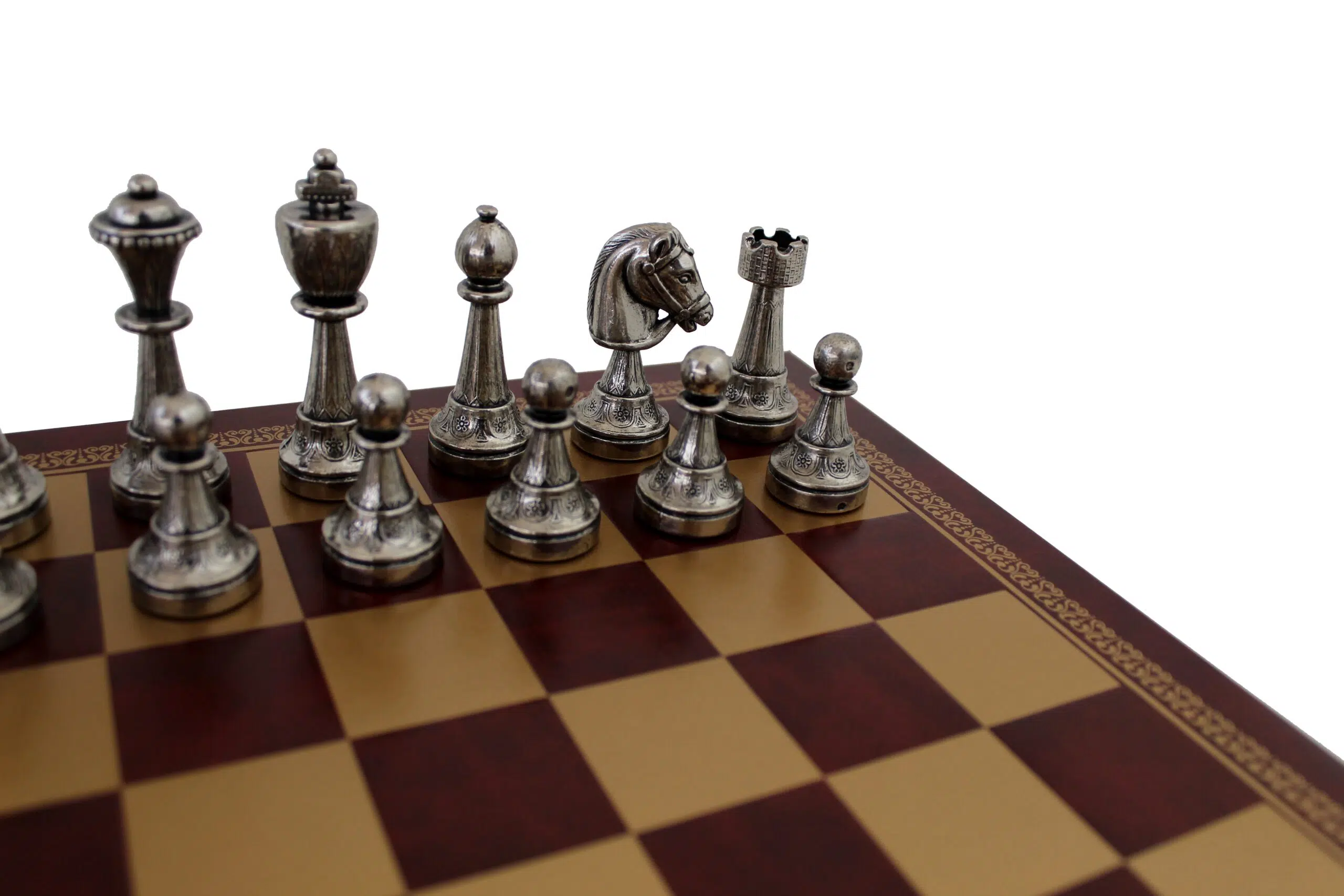 Juego de Ajedrez Staunton en Metal & Tablero de Ajedrez en Piel Sintética Roja / Dorada - Imagen 3