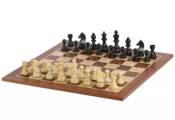 Ensemble Classique Staunton Jeu d’Échecs en Bois d Ébène et Buis et Echiquier en Bois d’Acajou
