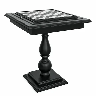 Mesa de ajedrez en tilo negro sobre pie de balaustre, vista general