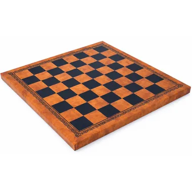 Tablero de ajedrez de piel sintética marrón y negro, borde grabado