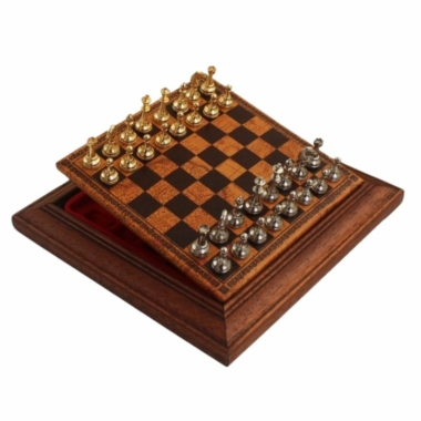 Ensemble Jeu d'Échecs Magnétique en Métal et Échiquier en Bois avec Rangement