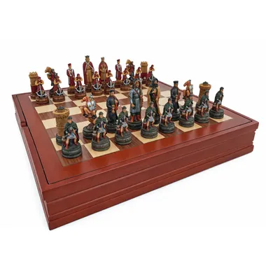 Juego Camelot: piezas de resina pintadas sobre tablero de madera con caja de almacenamiento