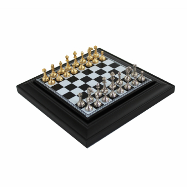 Ensemble Échiquier en Bois et Similicuir avec Compartiments et Jeu d'Échecs Magnétique en Métal