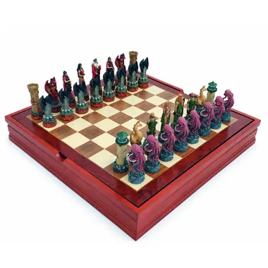 Set de Juego de Ajedrez Agua VS Fuego y Tablero de Ajedrez con Compartimentos