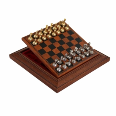 Ensemble Jeu d'Échecs Magnétique en Métal et Échiquier en Bois avec Compartiments