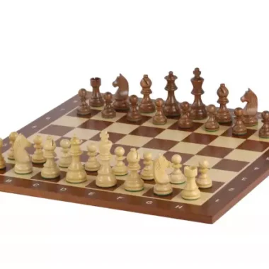 Ensemble Jeu d'Echecs Tournoi en Bois d'Acacia et Buis et Echiquier en Bois d'Érable et Acajou
