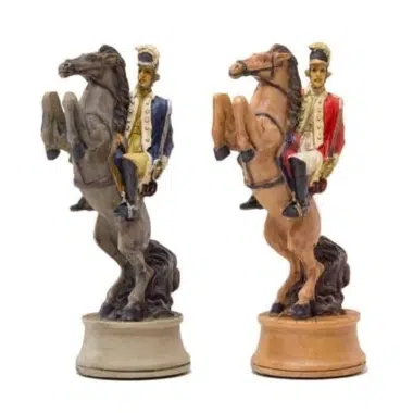 Caballos con jinetes de ambos bandos, detalle de las figuras en resina pintada
