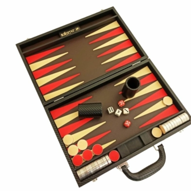 Conjunto de Backgammon Plegable en Similicuir Negro y Rojo