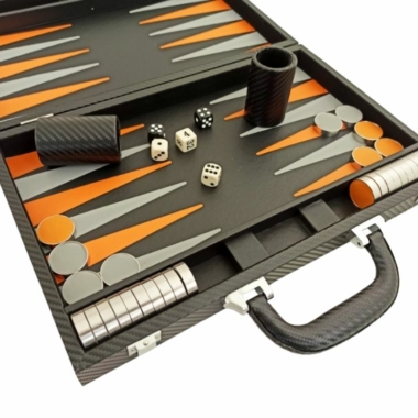Conjunto de Backgammon Plegable en Similicuir Negro y Naranja