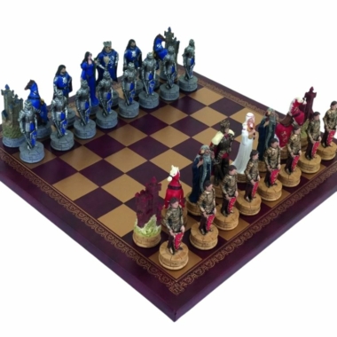 Conjunto de Ajedrez Rey Arturo en Resina y Tablero de Ajedrez en Similicuir