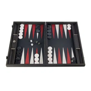 Backgammon de cuero auténtico efecto cocodrilo, tablero abierto con fichas y dados