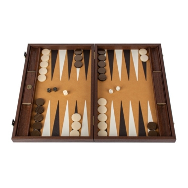 Backgammon de Luxe en Cuir d'Autruche Marron avec Pions en Nacre – Jeu de Société Élégant