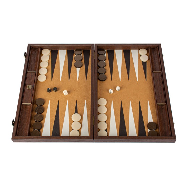 Backgammon de Luxe en Cuir d'Autruche Marron avec Pions en Nacre – Jeu de Société Élégant