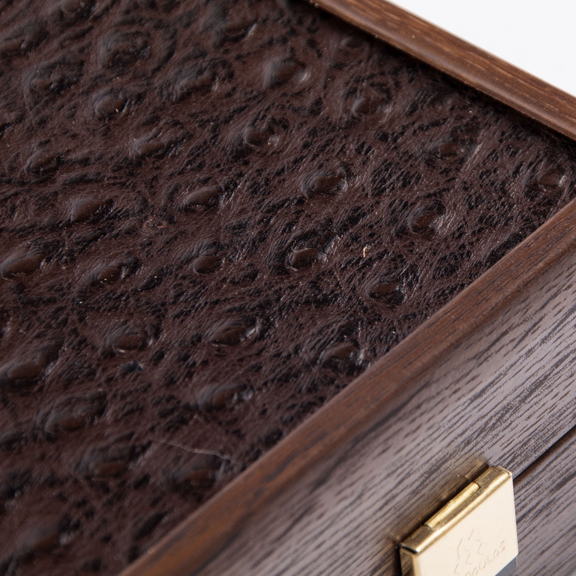 Backgammon de Luxe en Cuero Imitación Avestruz Marrón con Fichas de Nácar - Imagen 8