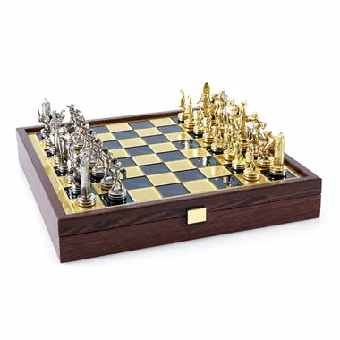 Juego de ajedrez mitología griega, vista general con caja de madera