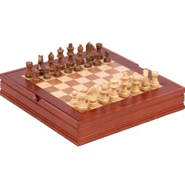 Pequeño Juego de Ajedrez de Madera de Rosa con Tablero Marquetado y Compartimento de Almacenamiento