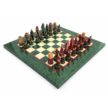 Conjunto de Ajedrez Camelot - Piezas de Resina Pintadas a Mano sobre Tablero de Madera de Brezo y Arce Verde