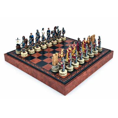 Conjunto de Juego de Ajedrez sobre el Tema de la Guerra de Troya - Piezas Pintadas a Mano y Tablero de Similicuir 48x48cm