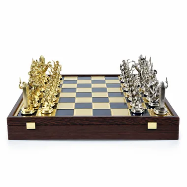Juego de ajedrez mitología griega completo con tablero y caja de almacenamiento