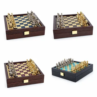 Conjunto de Ajedrez Imperio Bizantino con Caja de Almacenamiento - Oro y Plata