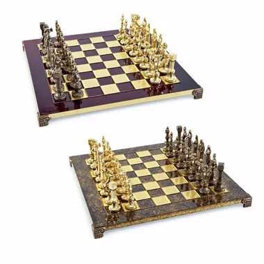 Juego de ajedrez Renaissance en metal dorado y bronce, dos colores de tablero