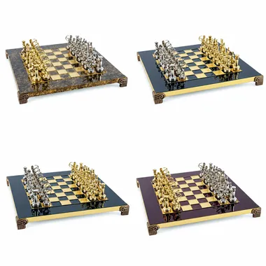 Juego de ajedrez completo arqueros, piezas plateadas y doradas, cuatro tonos