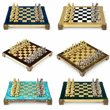 Juego de ajedrez bizantino, piezas oro y plata, seis acabados de tablero