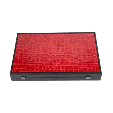 Backgammon Luxe cerrado, estuche en piel efecto cocodrilo rojo visto desde arriba