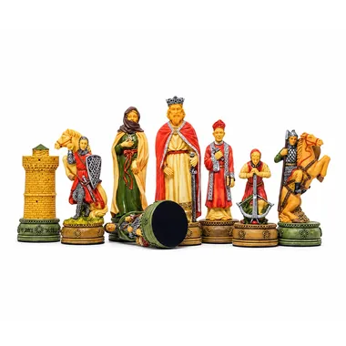 Piezas del juego de ajedrez Camelot en resina pintada, personajes medievales y torre