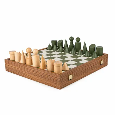 Conjunto de Ajedrez Estilo Bauhaus - Verde & Blanco - 40 x 40 cm
