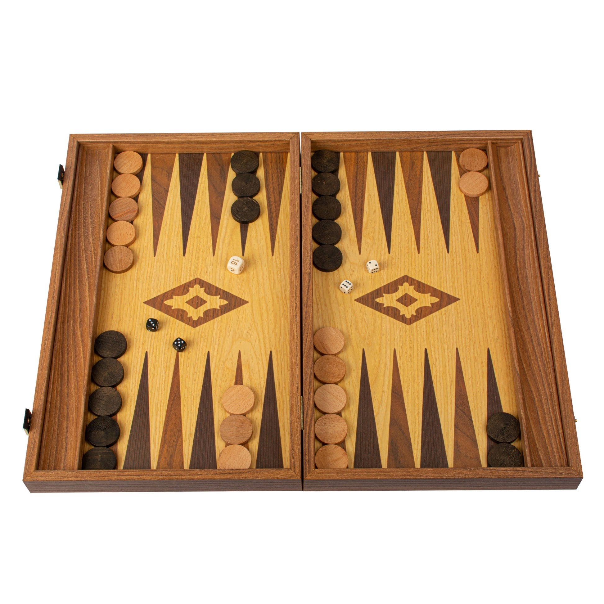 Backgammon Réplique Bois Chêne-Noyer avec Racks Latéraux