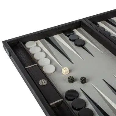 Ensemble de Backgammon en Similicuir Trilogy de Gris - Jeu de Luxe avec Finition en Similicuir