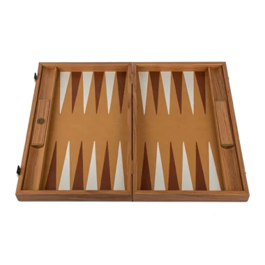 Ensemble de Backgammon en Similicuir Serpent Ivoire, Blanc et Marron Foncé